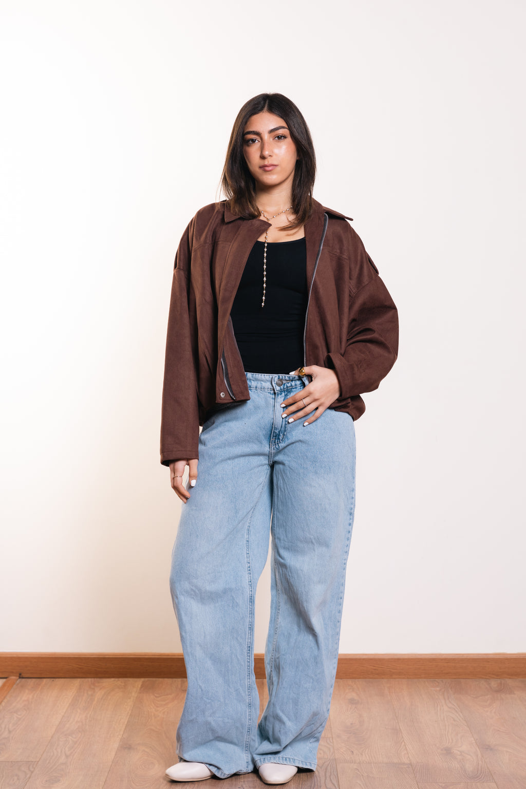 Suede Zip Jacket in Brown