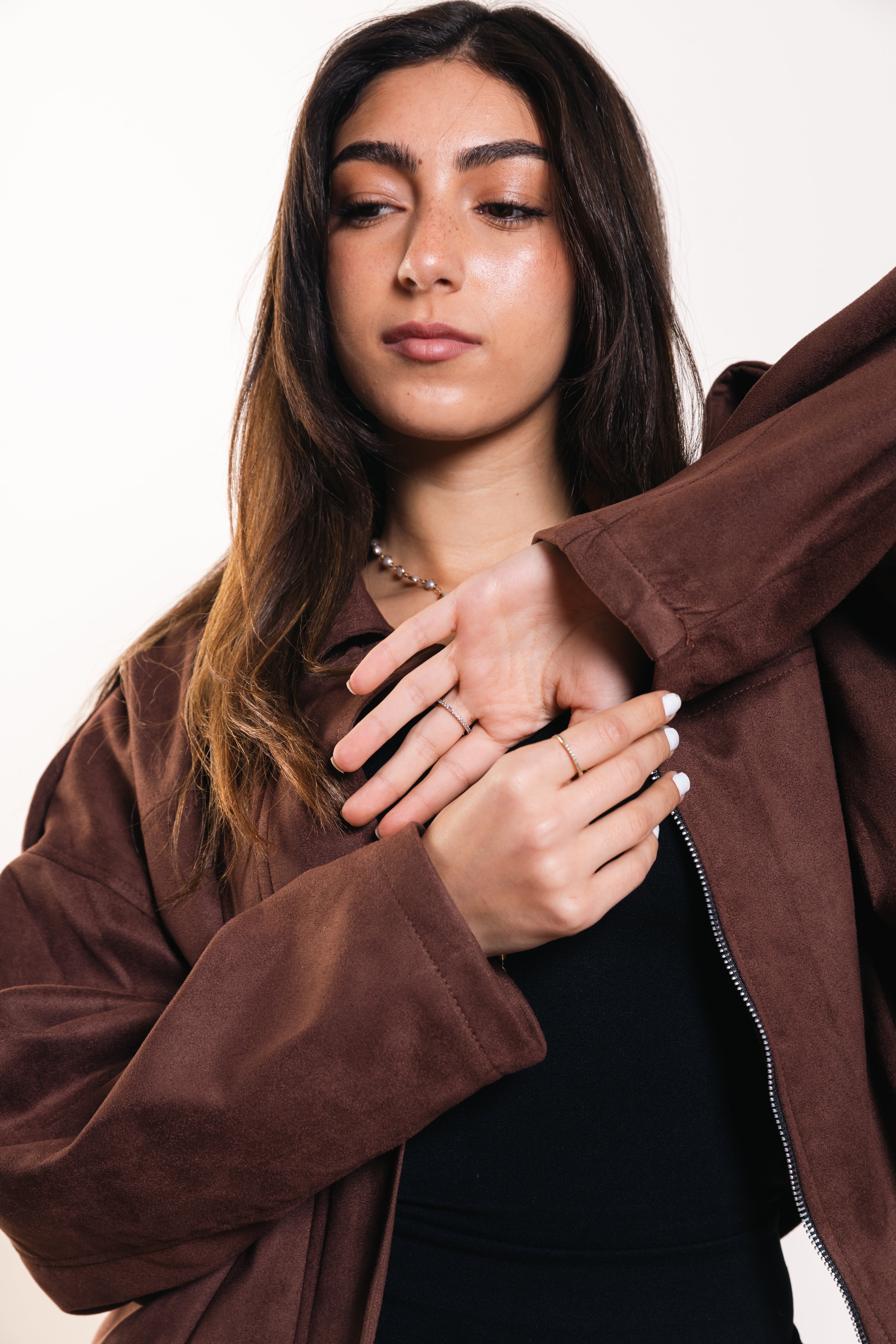 Suede Zip Jacket in Brown