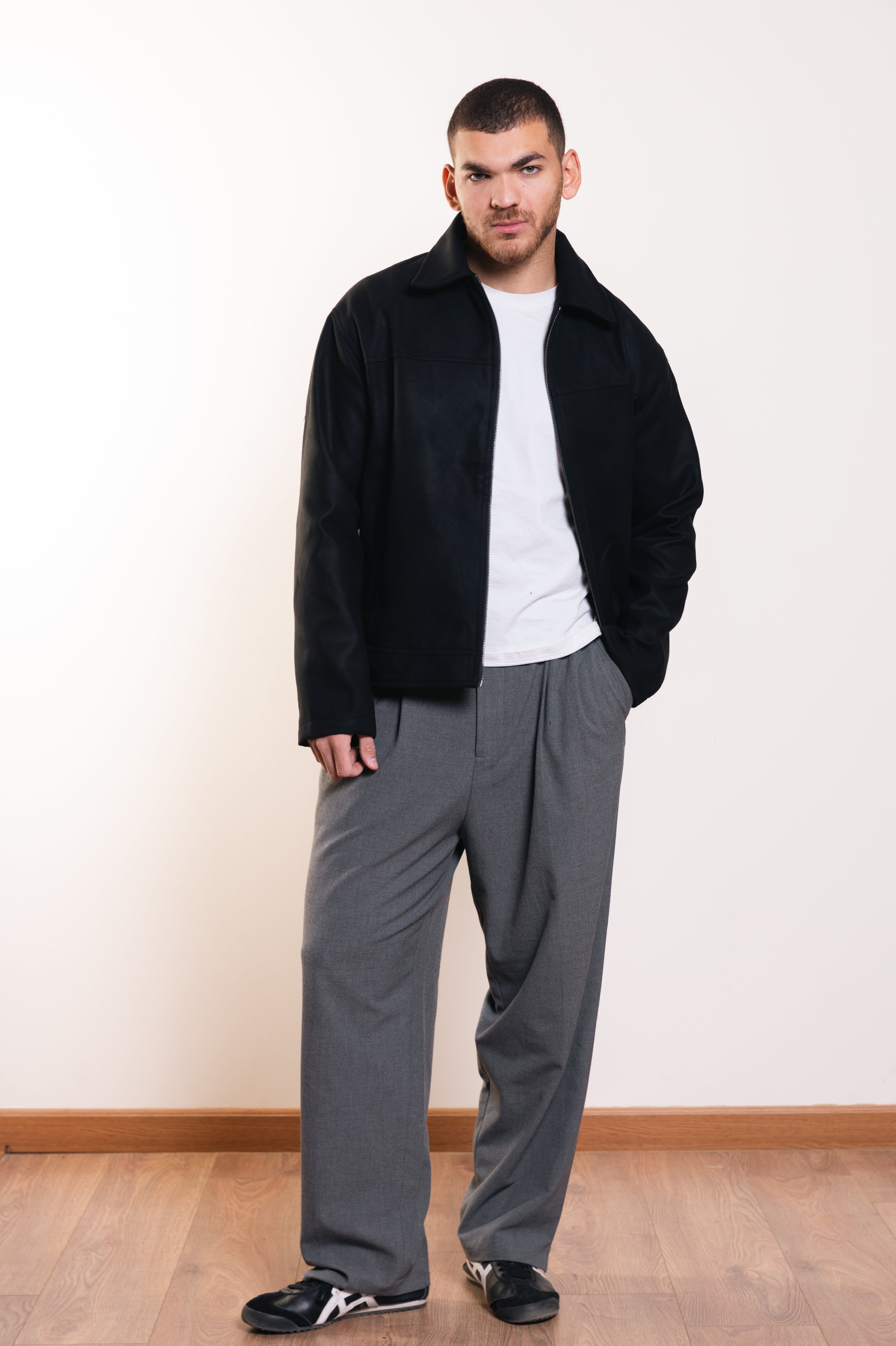 Suede Collar Jacket in Black