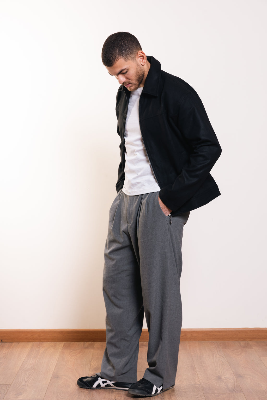 Suede Collar Jacket in Black