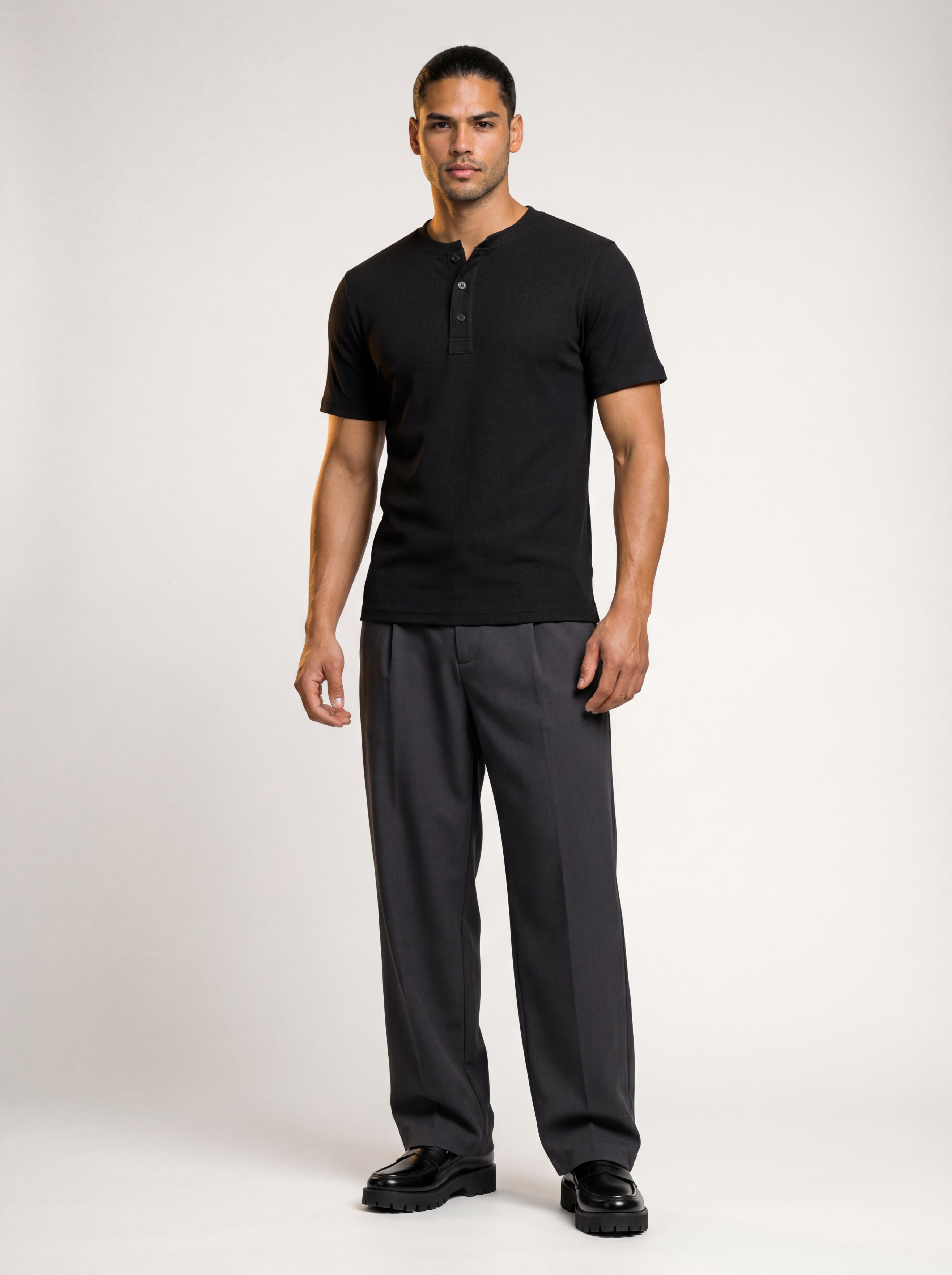 The Mercer Rib Henley (black)