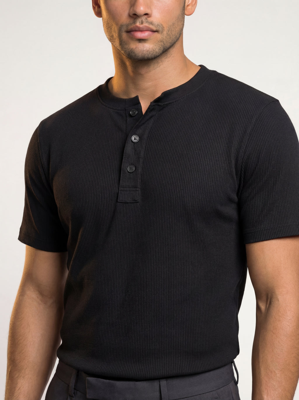 The Mercer Rib Henley (black)