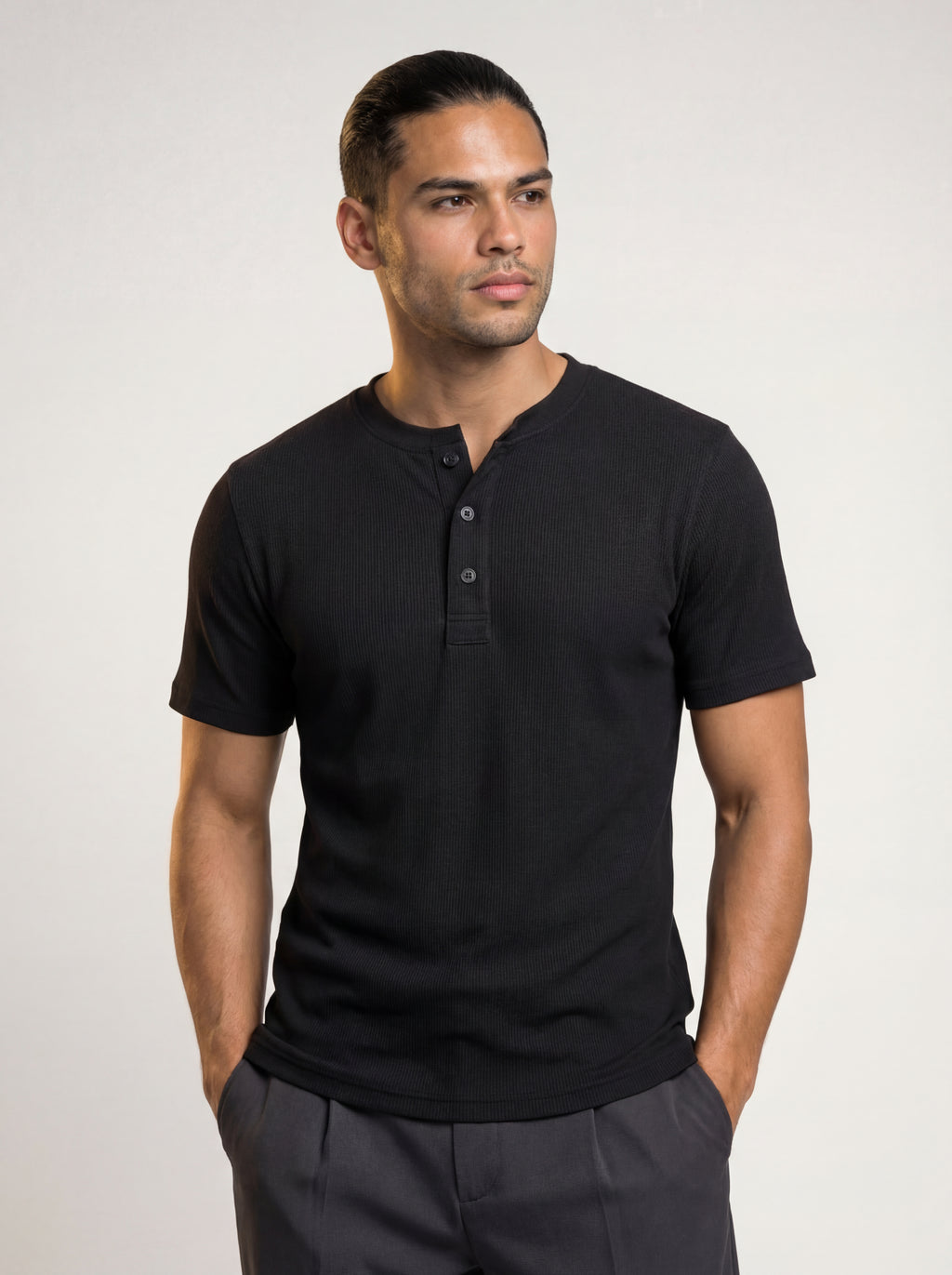 The Mercer Rib Henley (black)