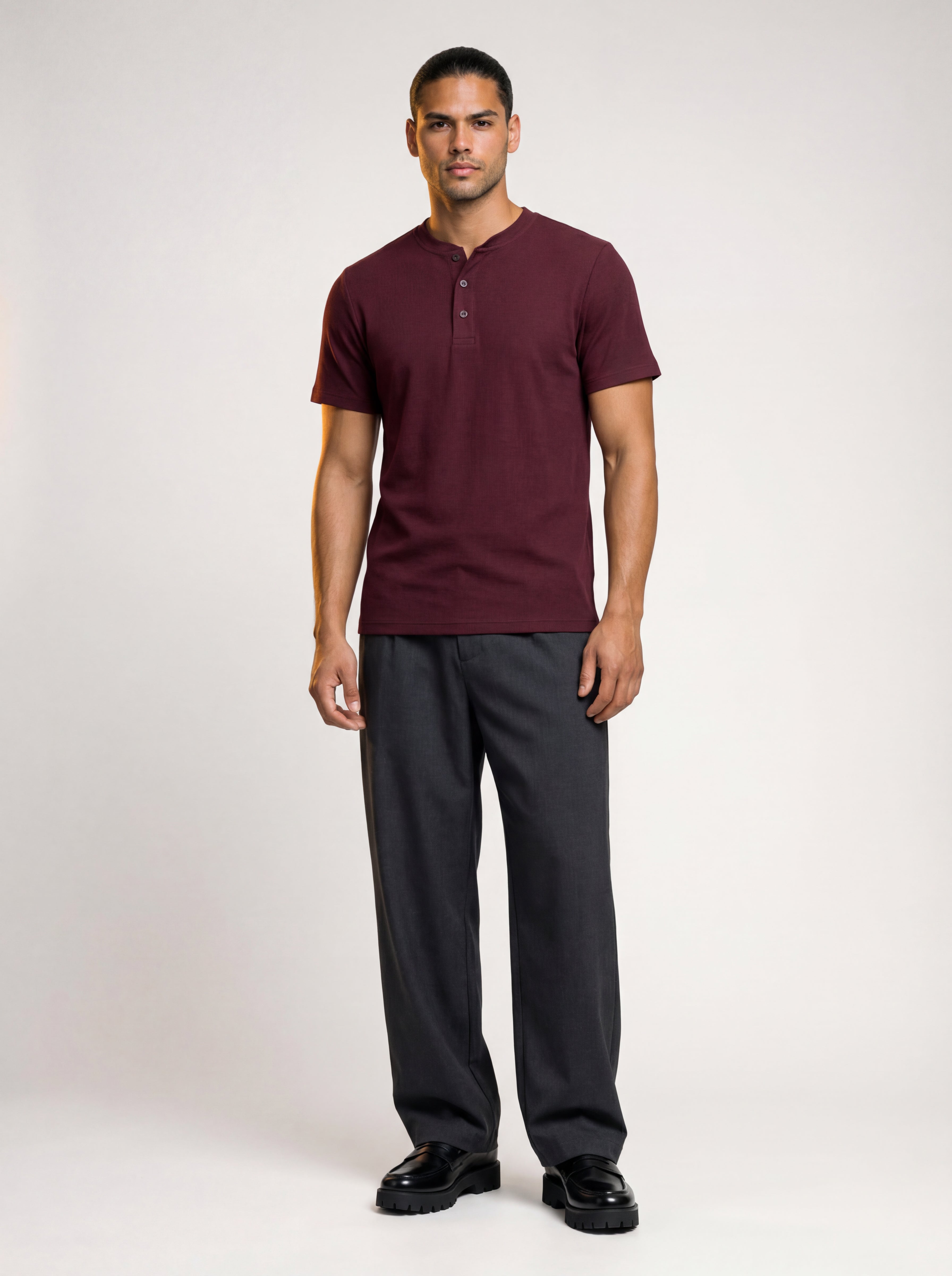 The Mercer Rib Henley (burgundy)