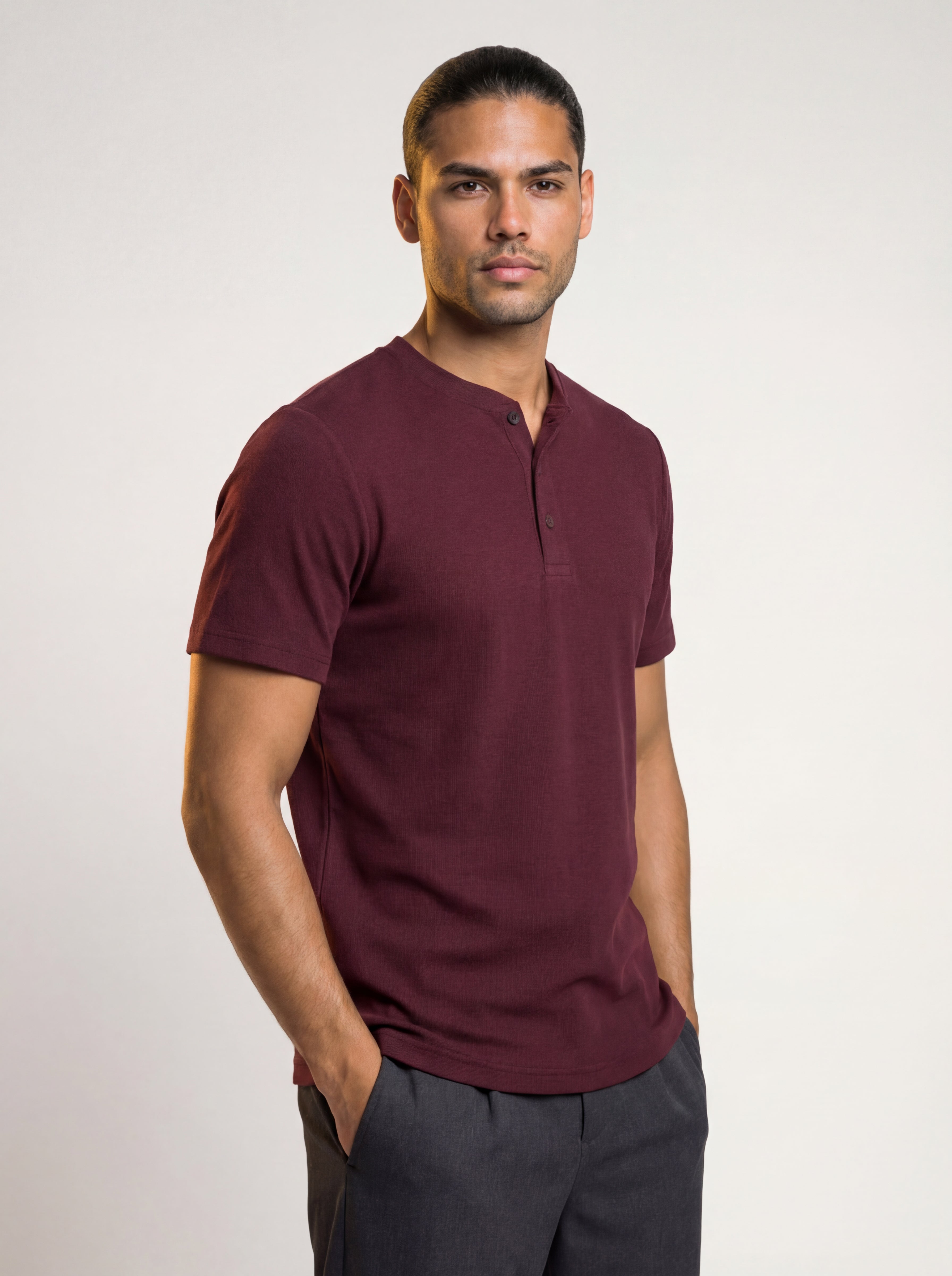The Mercer Rib Henley (burgundy)