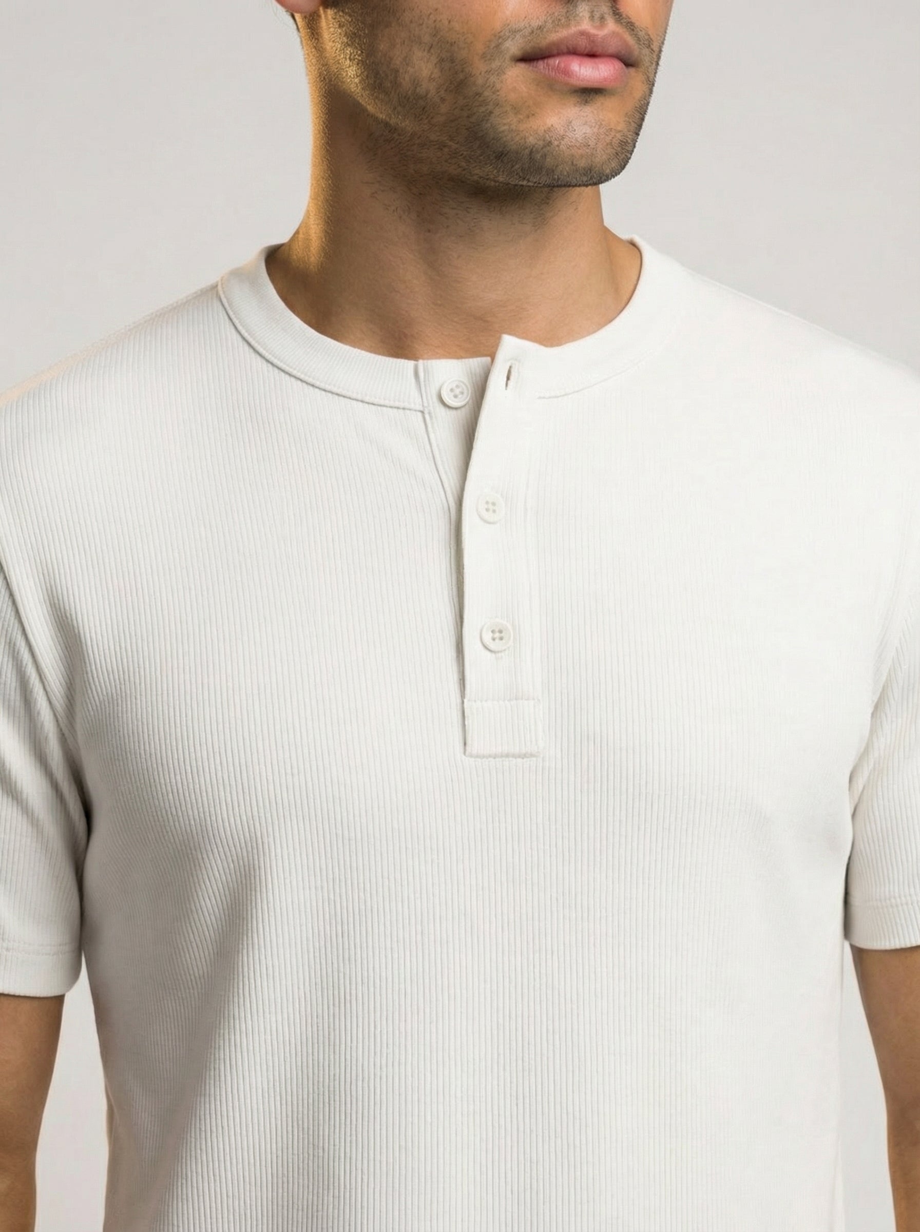 The Mercer Rib Henley (white)