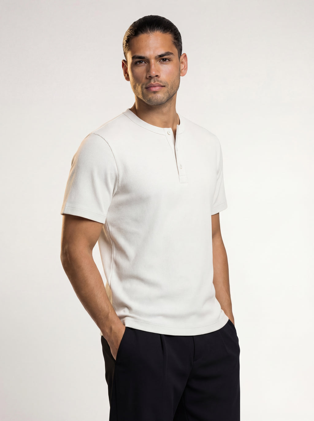 The Mercer Rib Henley (white)